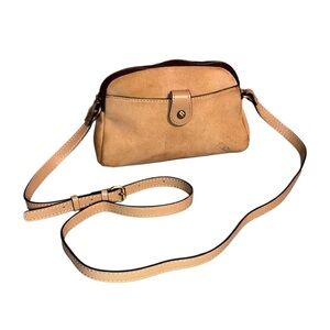 Patricia Nash Tan Suede Leather Crossbody Bag Small Dome Shoulder Purse Logo EUC